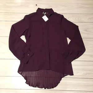 De Colores Long Sleeve Purple Sheer Top Collar Size L